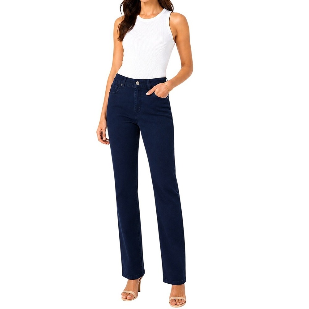 Chaps Straight Leg Pants Womens‎ 12P Navy Blue Stretch Petite Casual 5-Pocket
